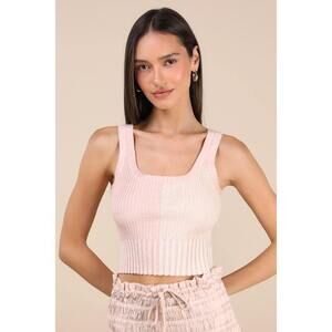Lulus Made To Be Mod Blush Color Block Ribbed Cropped Tank Top Pink - Size M